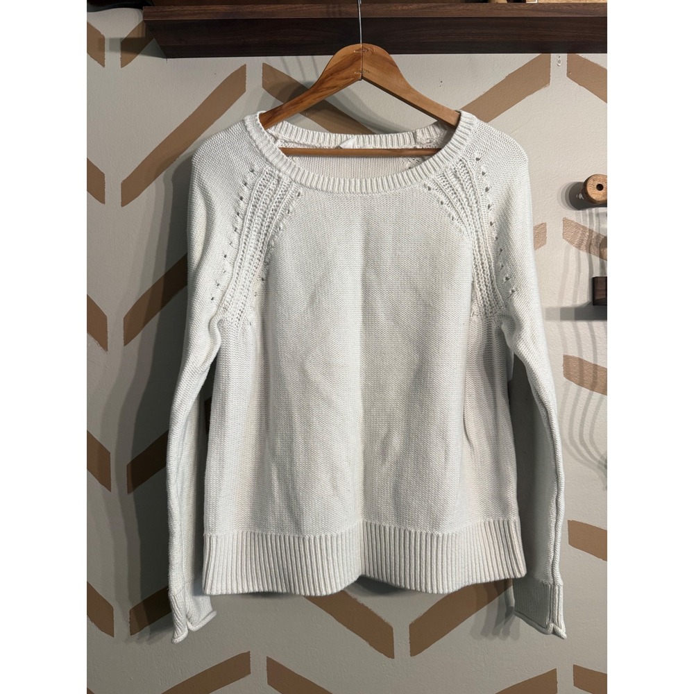 Gap Knit Sweater Women Large White Pointelle Raglan Long Sleeve Pullover